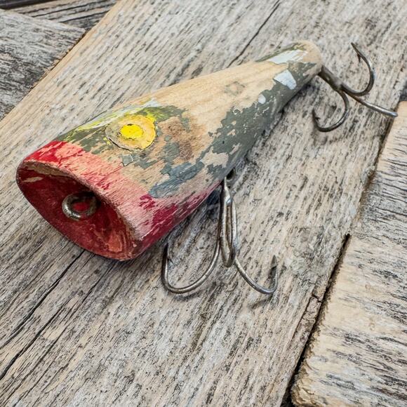 Vintage Authentic Wooden "Well Fished" Fishing Lure w/ 2 Triple Hooks, 3"L - Picture 4 of 4